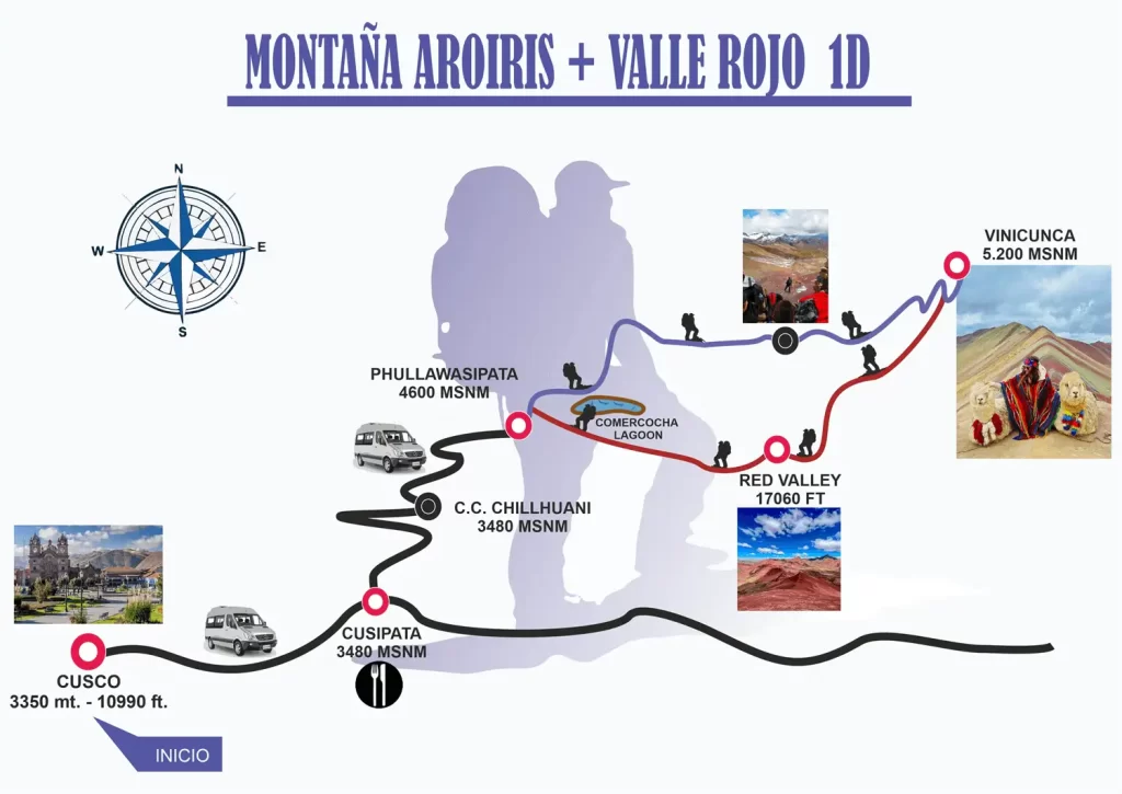 Map of Rainbow Mountain + Red Valley