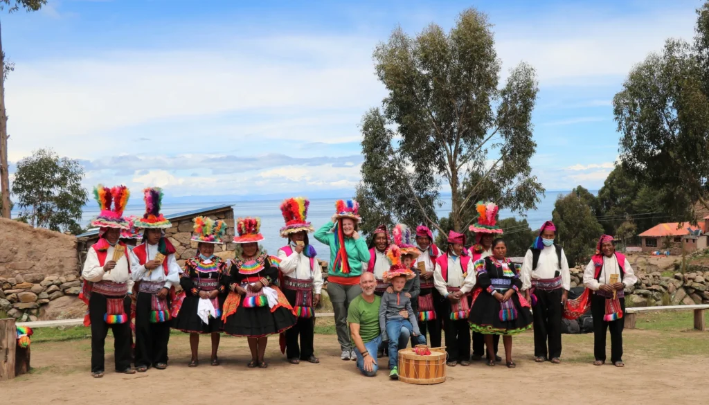 Travelers visiting Taquile Island