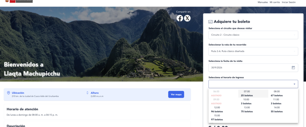 Machu Picchu booking platform
